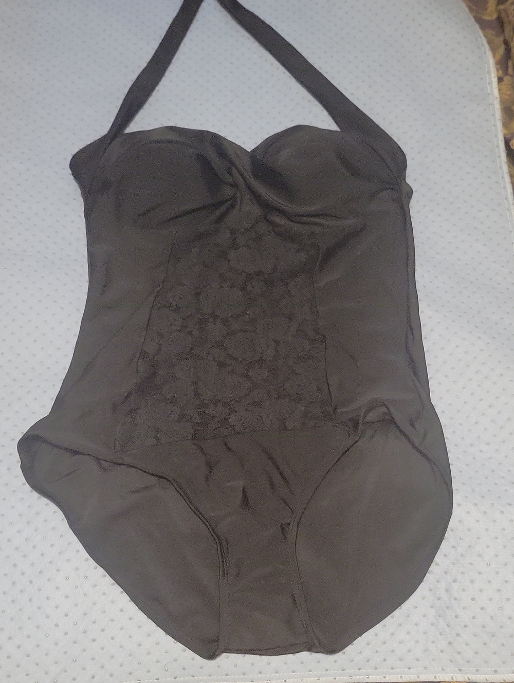 Black Lace-Panel Shaping Bodysuit Halter - Women Intimates